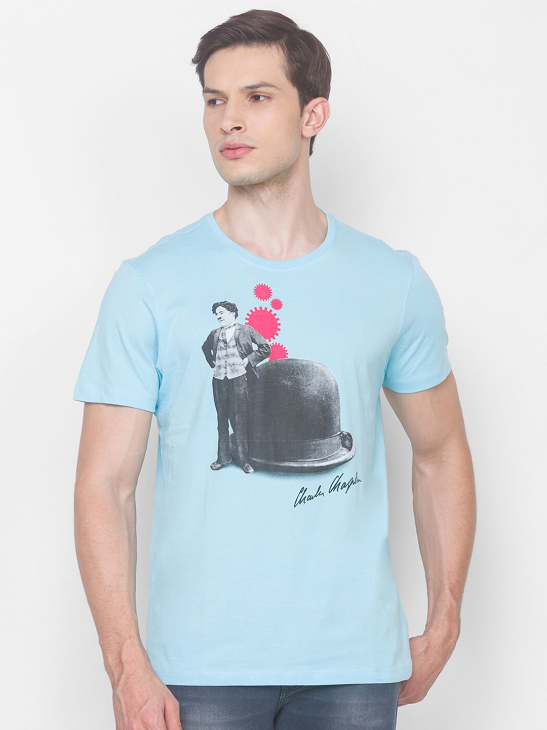 

SPYKAR Men Blue Printed Charie Chaplin Slim Fit T-shirt