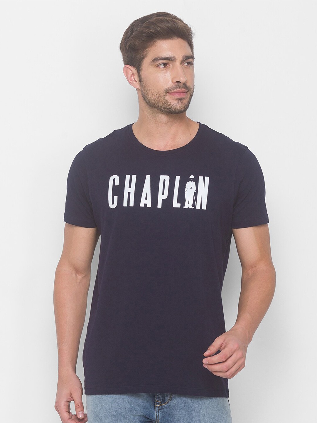 

SPYKAR Men Navy Blue Charie Chaplin Printed Slim Fit T-shirt