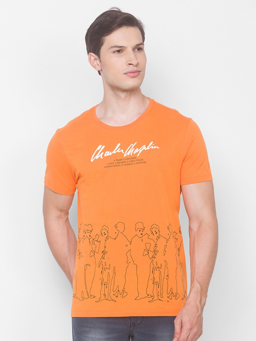 

SPYKAR Men Orange Typography Printed Slim Fit T-shirt