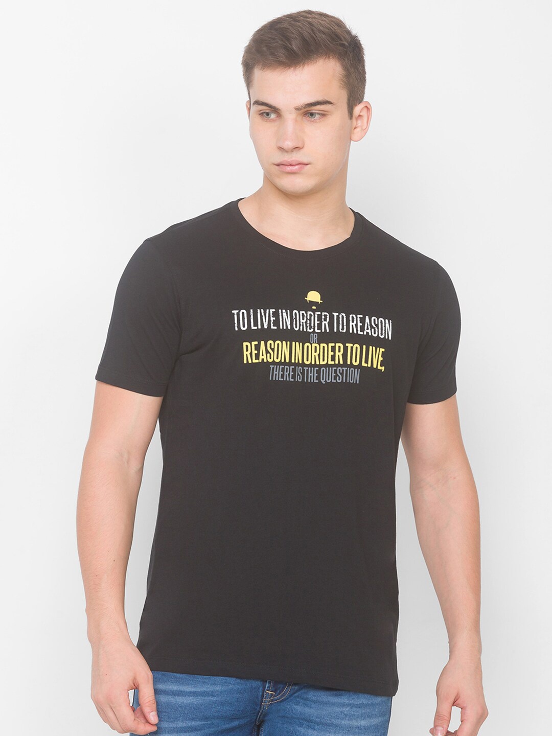 

SPYKAR Men Black Charlie Chaplin Printed Slim Fit Cotton T-shirt