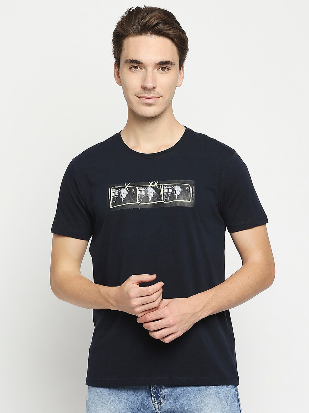 

SPYKAR Men Navy Blue Typography Printed Slim Fit T-shirt