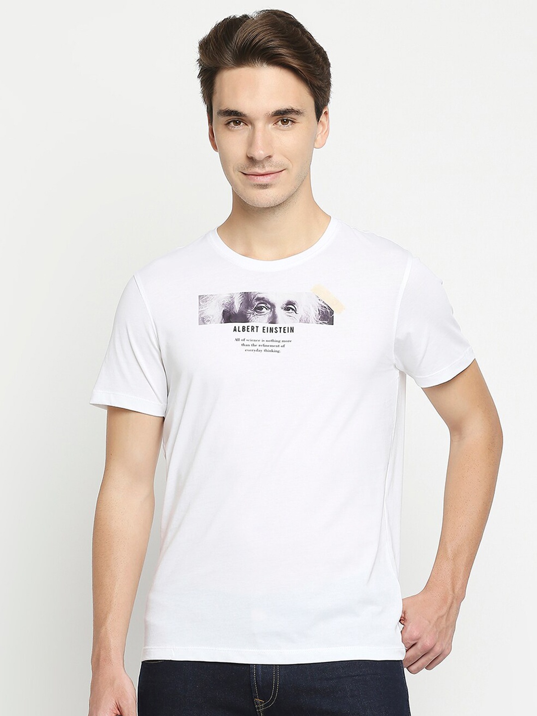 

SPYKAR Men White & Grey Albert Einstein Printed Slim Fit T-shirt