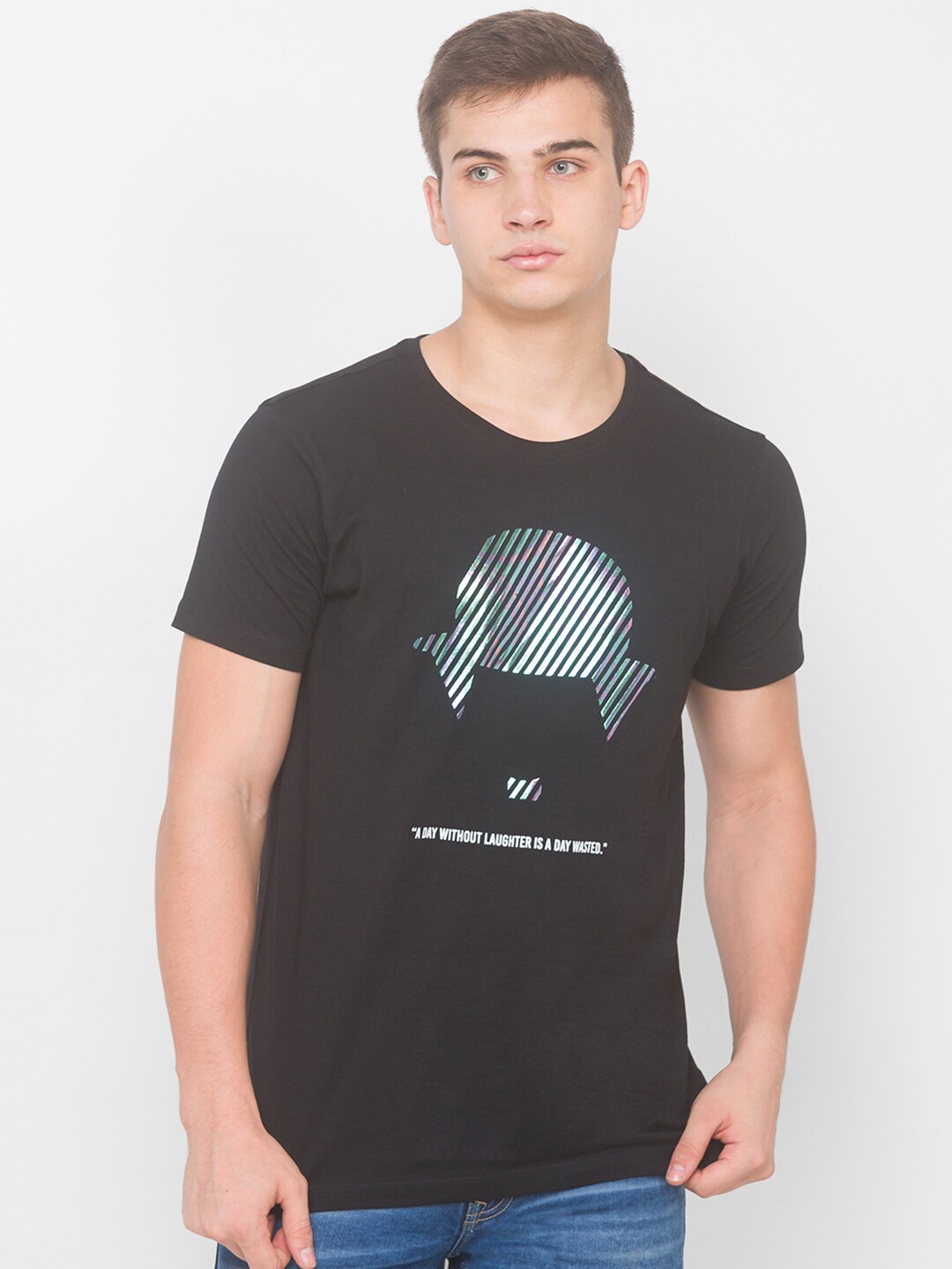 

SPYKAR Men Black Typography Printed Slim Fit T-shirt