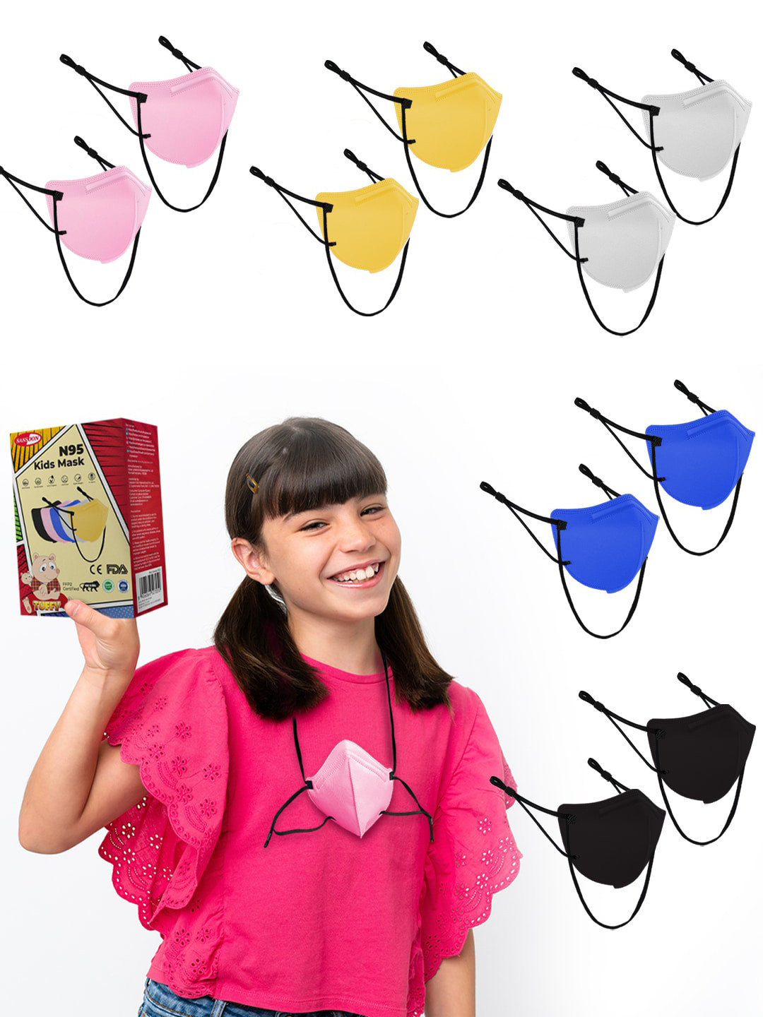 

YK Kids Pack of 10 Reusable 5-Layer N95 Face Masks, Black