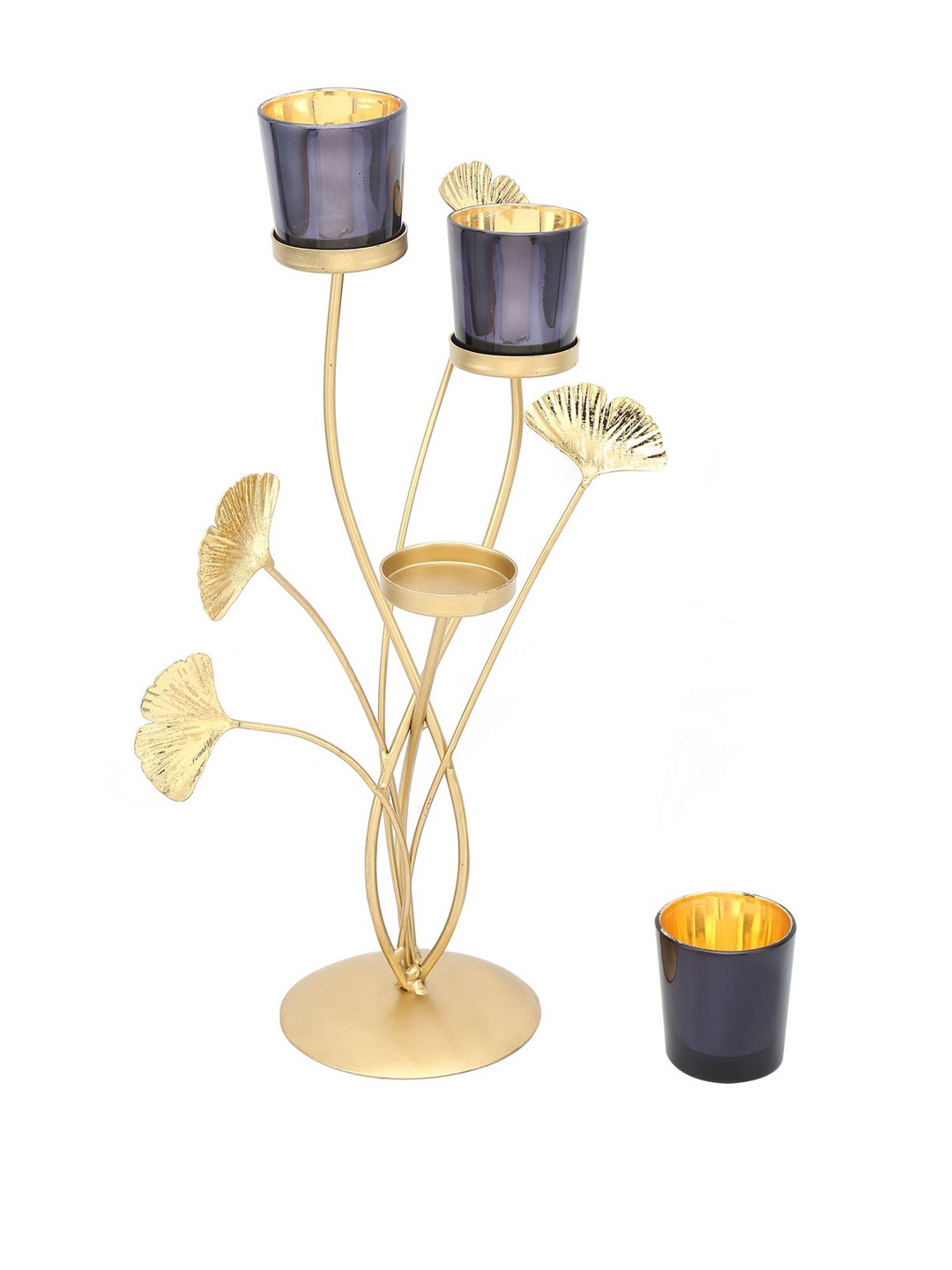 

Athome by Nilkamal Black & Gold Toned Gingko Lotus Candle Holder
