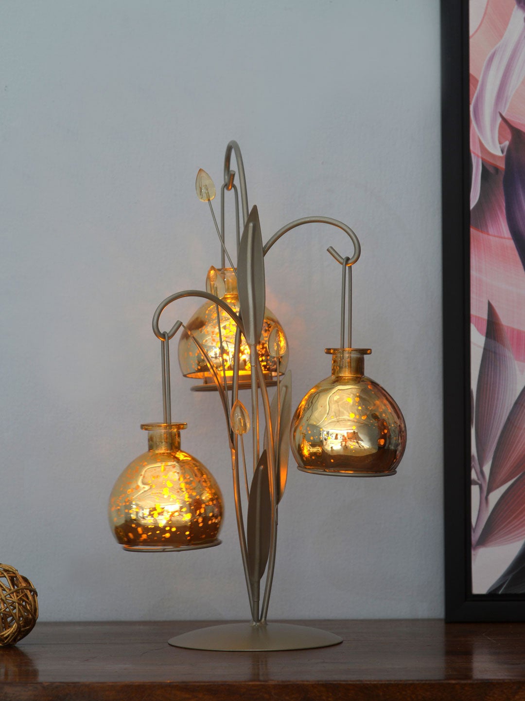 

Athome by Nilkamal Gold-Toned & Yellow 3 Pcs Candle Holder With Stand