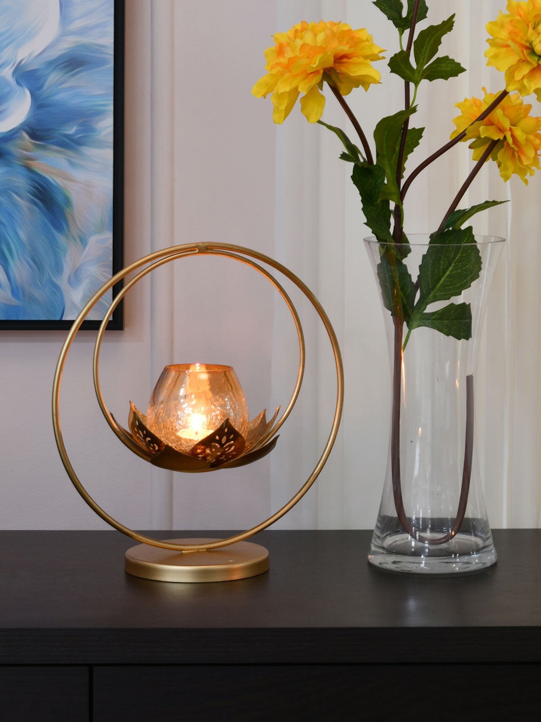 

Athome by Nilkamal Gold-Toned Lotus Sphere Candle Stand