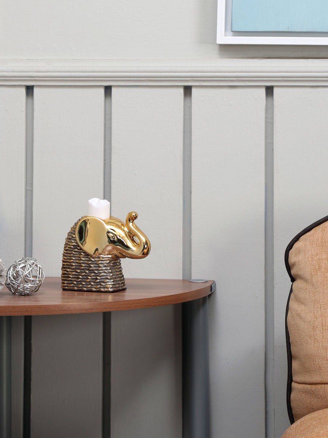 

Athome by Nilkamal Gold-Toned & Brown Ceramic Elephent Trank Votive Candle Holder