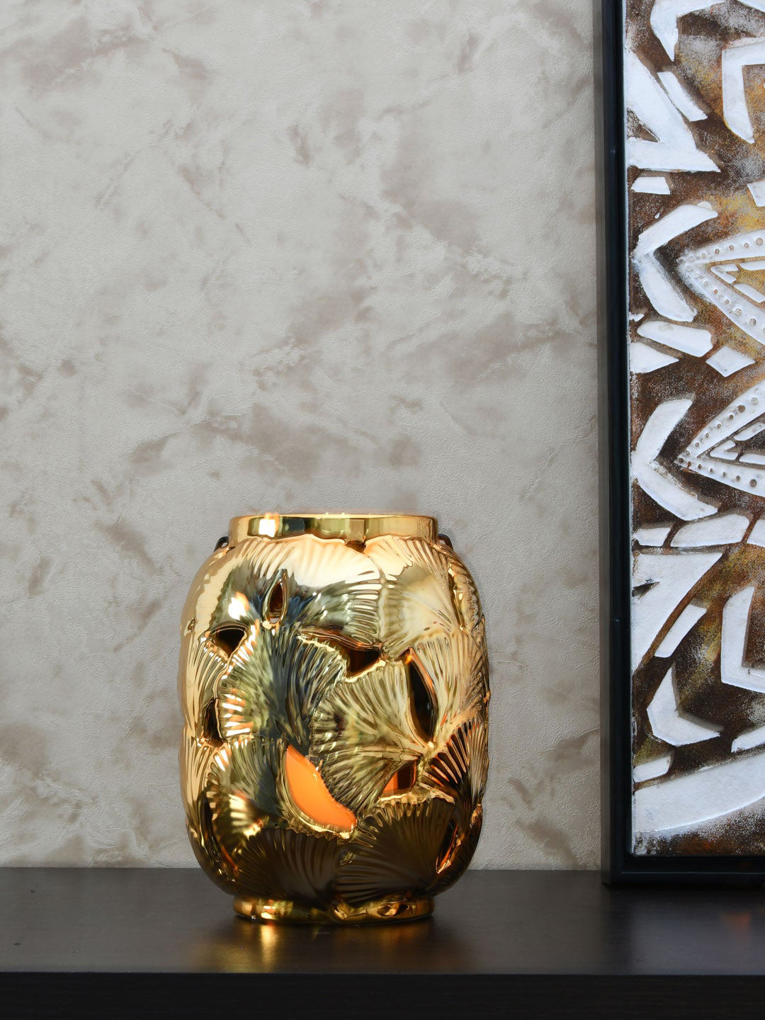 

Athome by Nilkamal Black & Gold Gingko Hanging Lantern