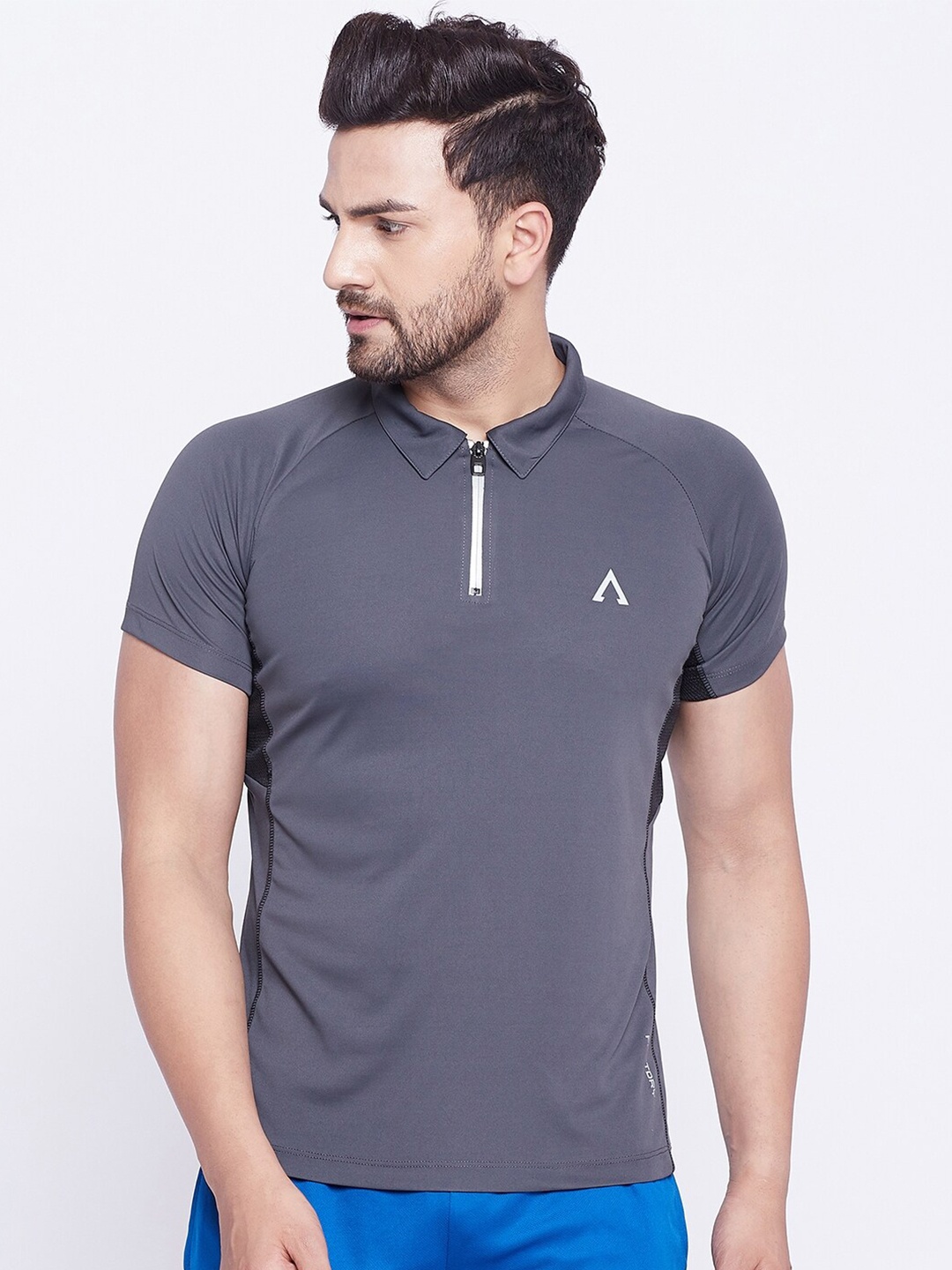 

AUSTIEX Men Grey Polo Collar Slim Fit Running T-shirt