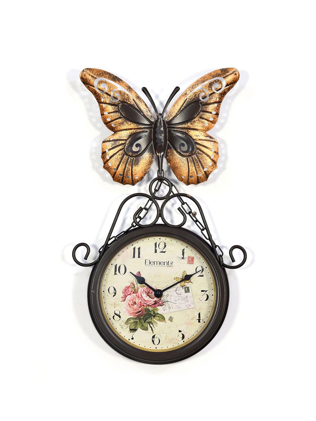 

Athome by Nilkamal Brown & Gold-Toned Butterfly Contemporary Wall Clock