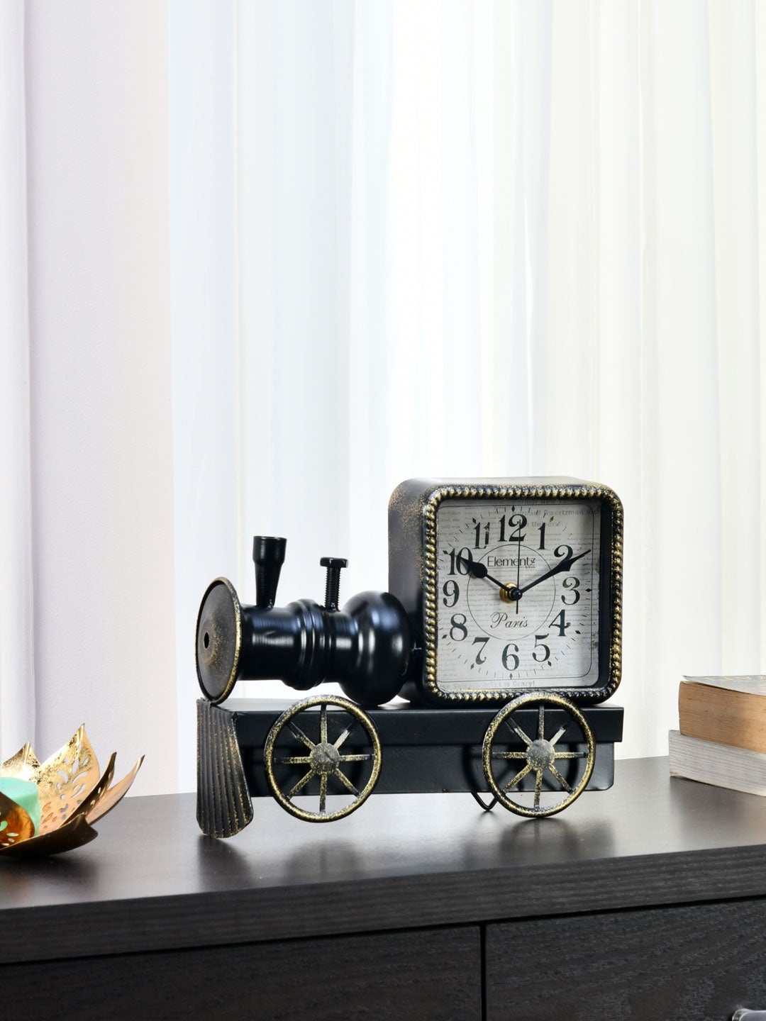 

Athome by Nilkamal Black & Gold-Toned Traditional Train Engine Table Clock