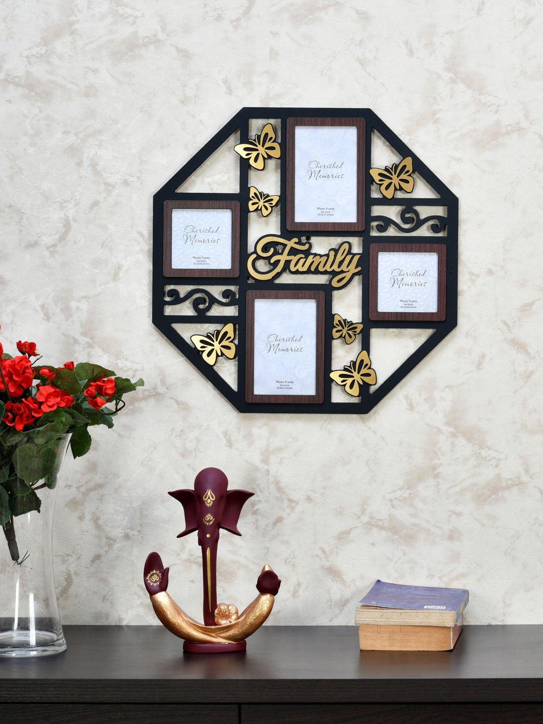 

Athome by Nilkamal Brown 4 Pictures Collage Family Hexagonal Photo Frame