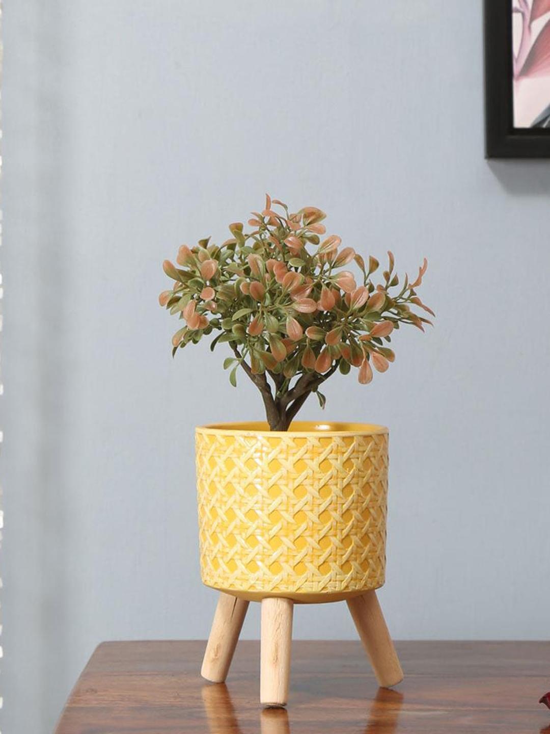 

Athome by Nilkamal Mustard Textured Terracotta Planter with Leg