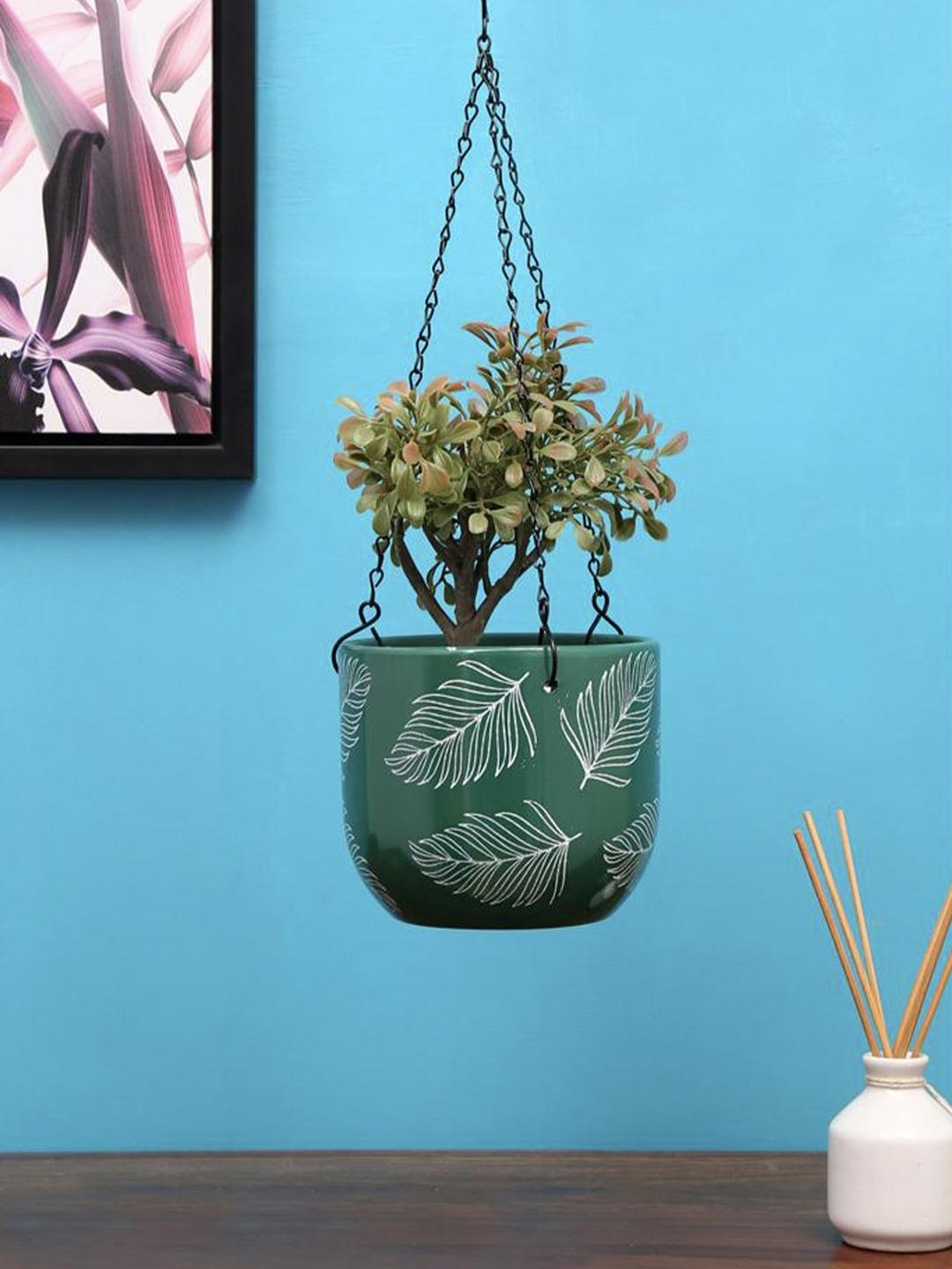 

Athome by Nilkamal Sea Green Textured Terracotta Hanging Planter