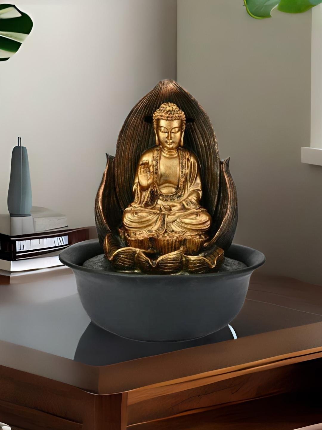 

Athome by Nilkamal Gold-Coloured & Black Buddha On Flower Water Fountain