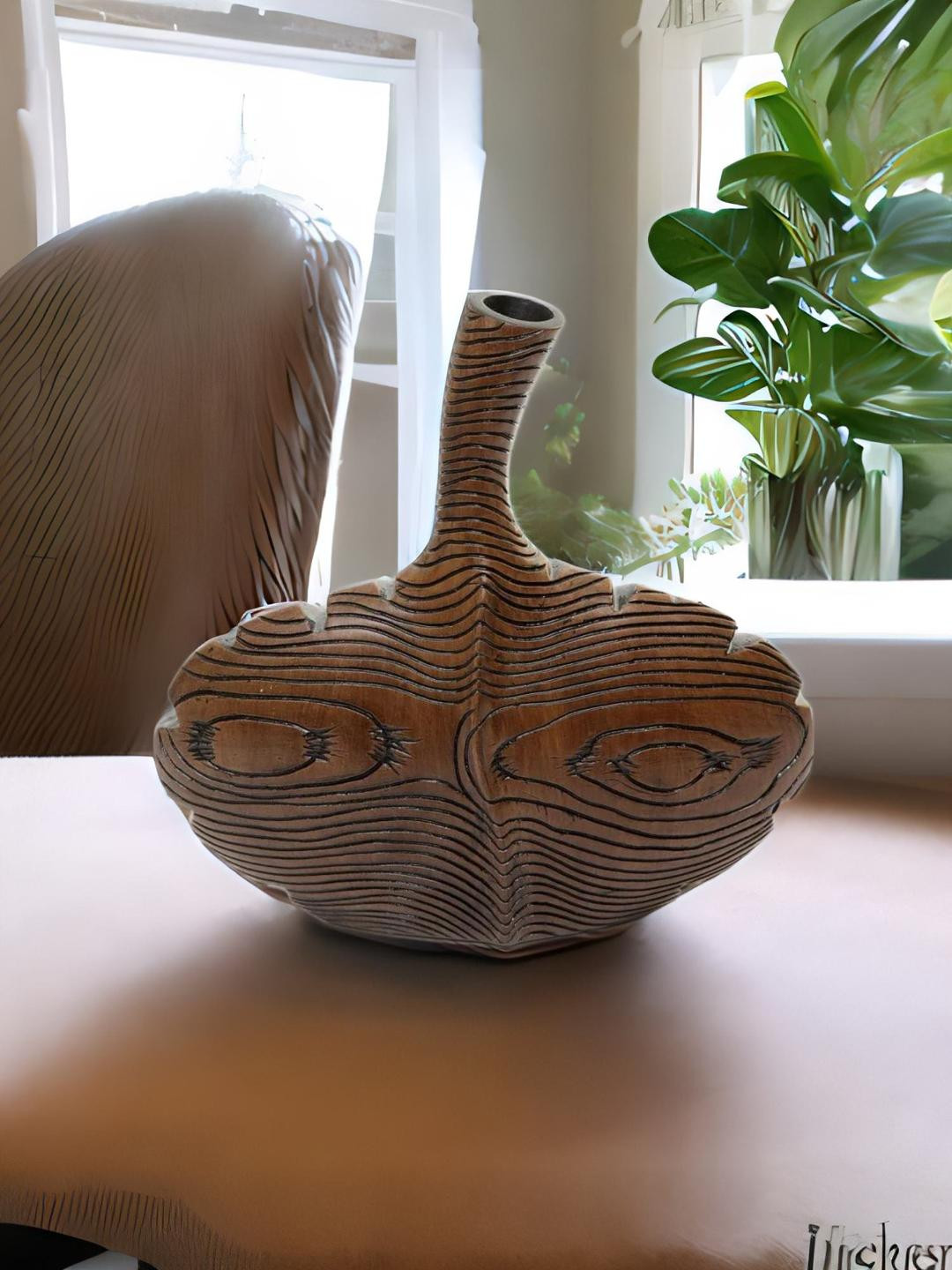 

Athome by Nilkamal Brown Ripples Textured Polyresin Vase
