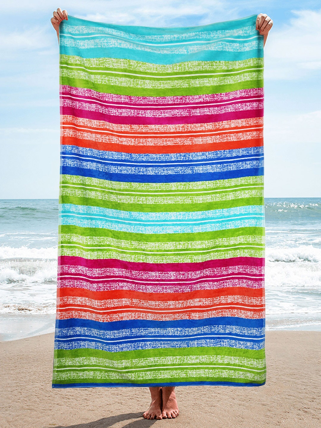 

Trident Multicoloured Striped Pure Cotton Antimicrobial Beach Towel, Pink