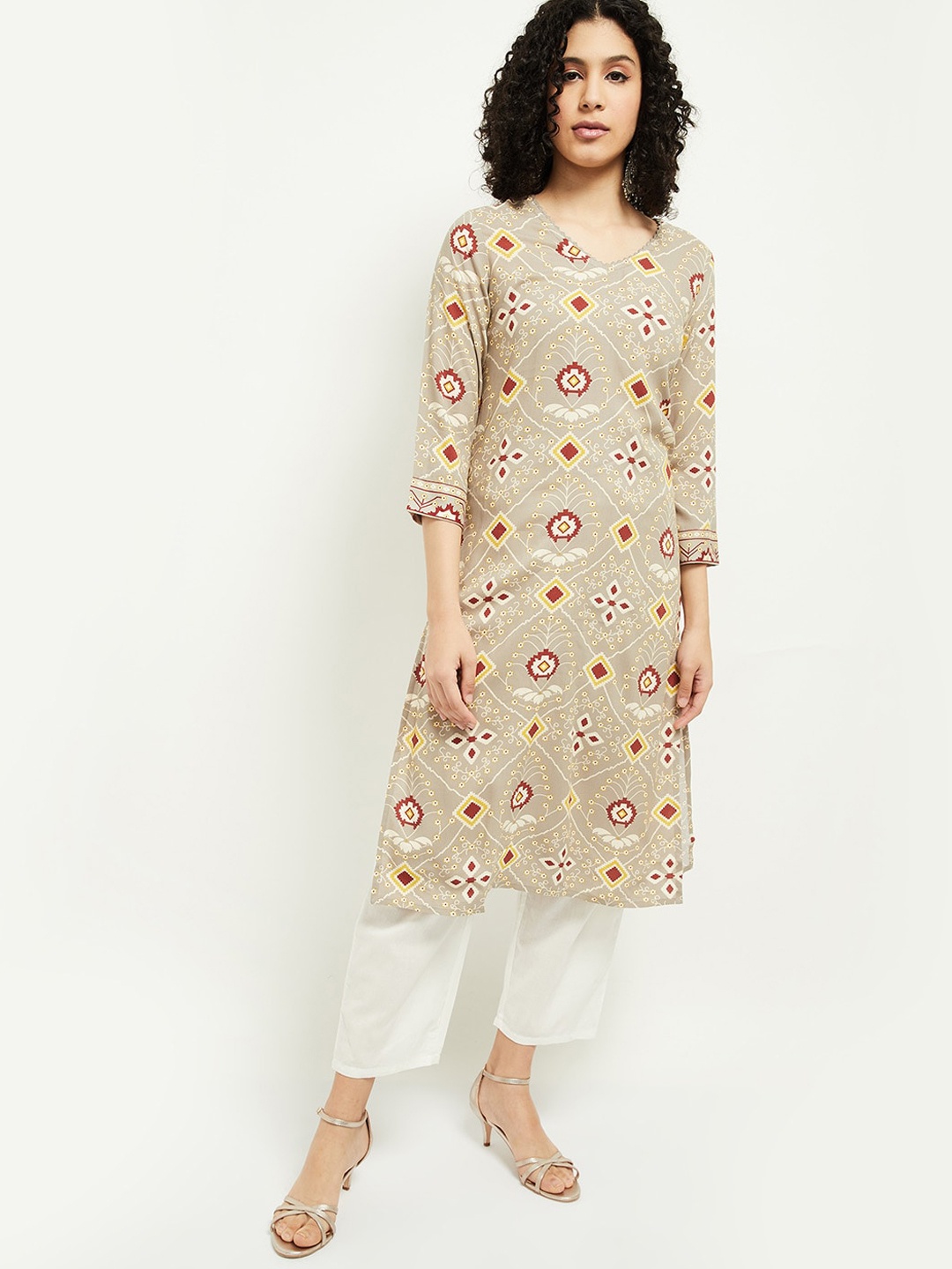 

max Women Grey Ethnic Motifs Printed Kurta