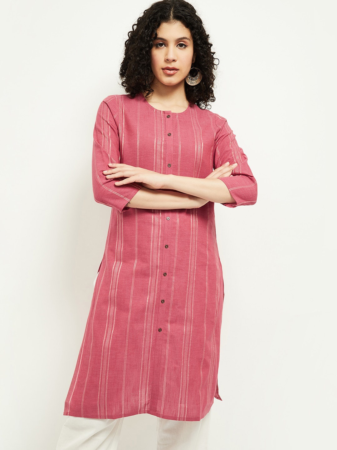 

max Women Pink Striped Kurta