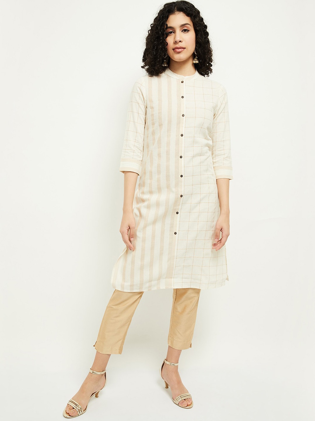 

max Women Off White Geometric Thread Work Kurta