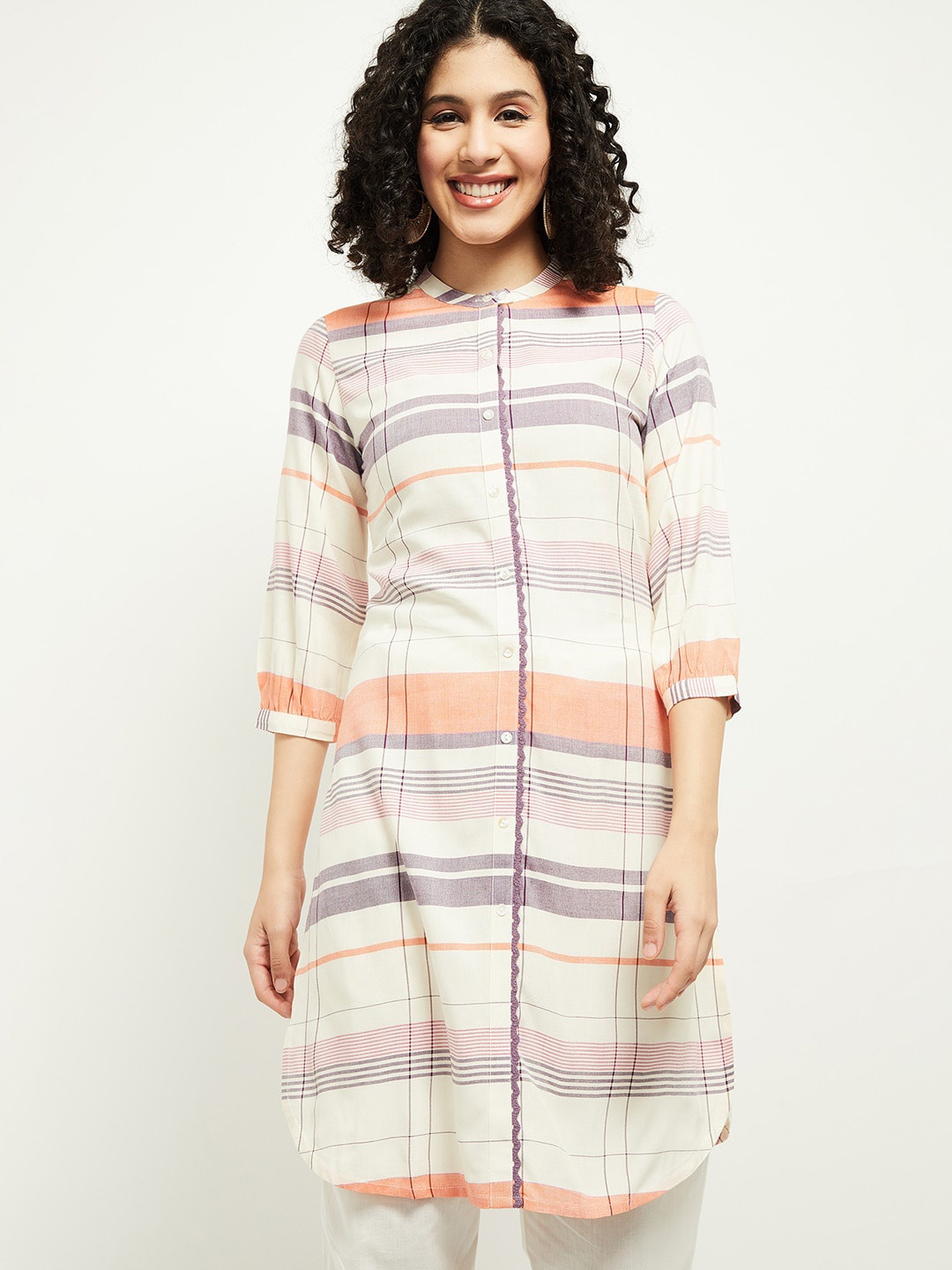 

max Women Multicoloured Striped Thread Work Kurta, Multi