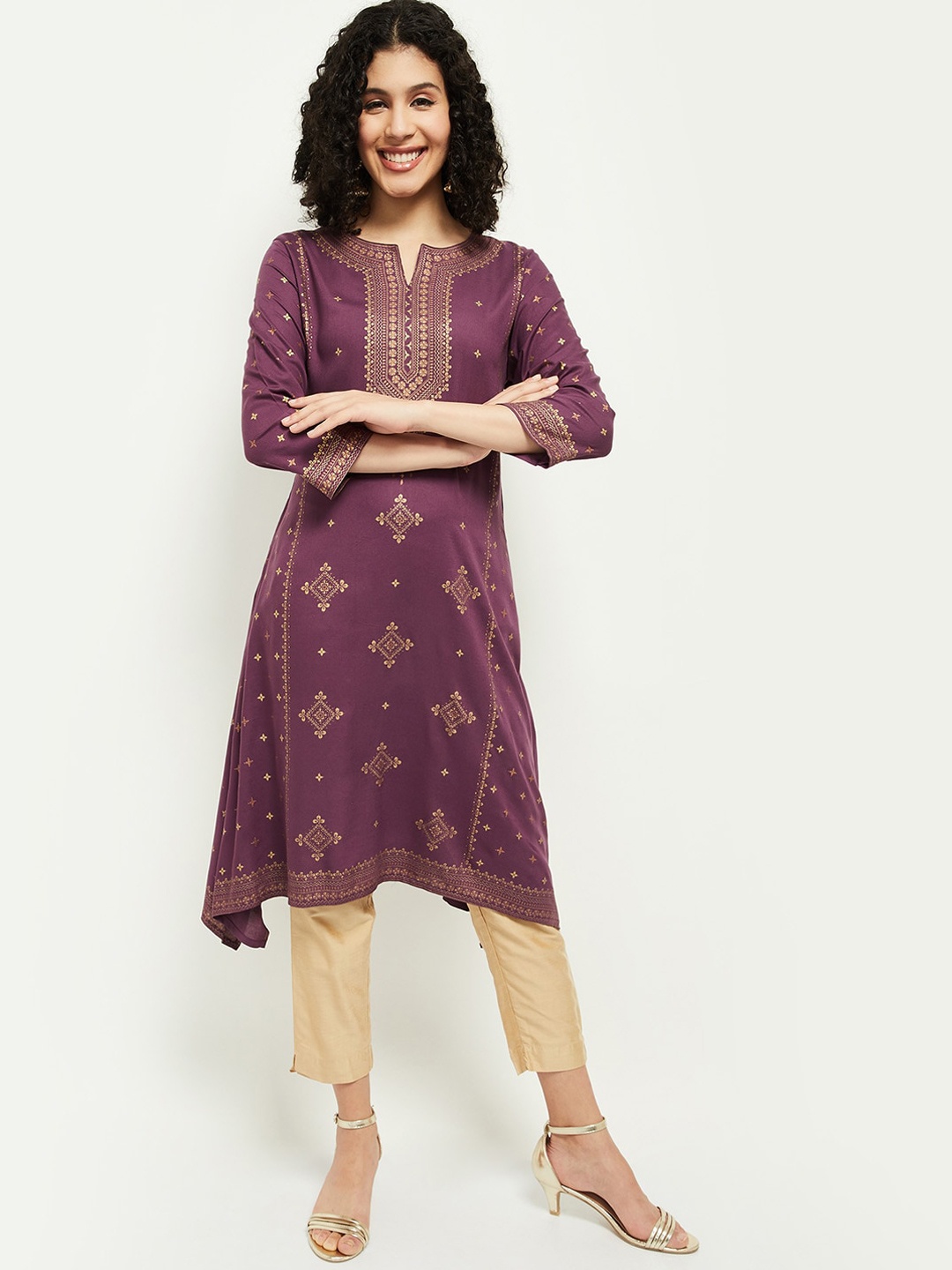 

max Women Purple Ethnic Motifs Printed Kurta