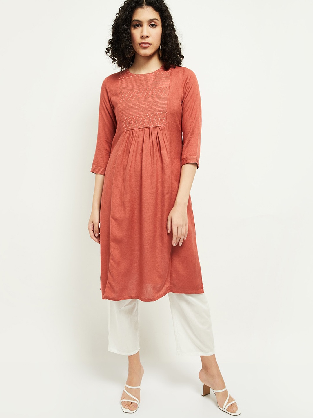 

max Women Orange Solid A-Line Kurta