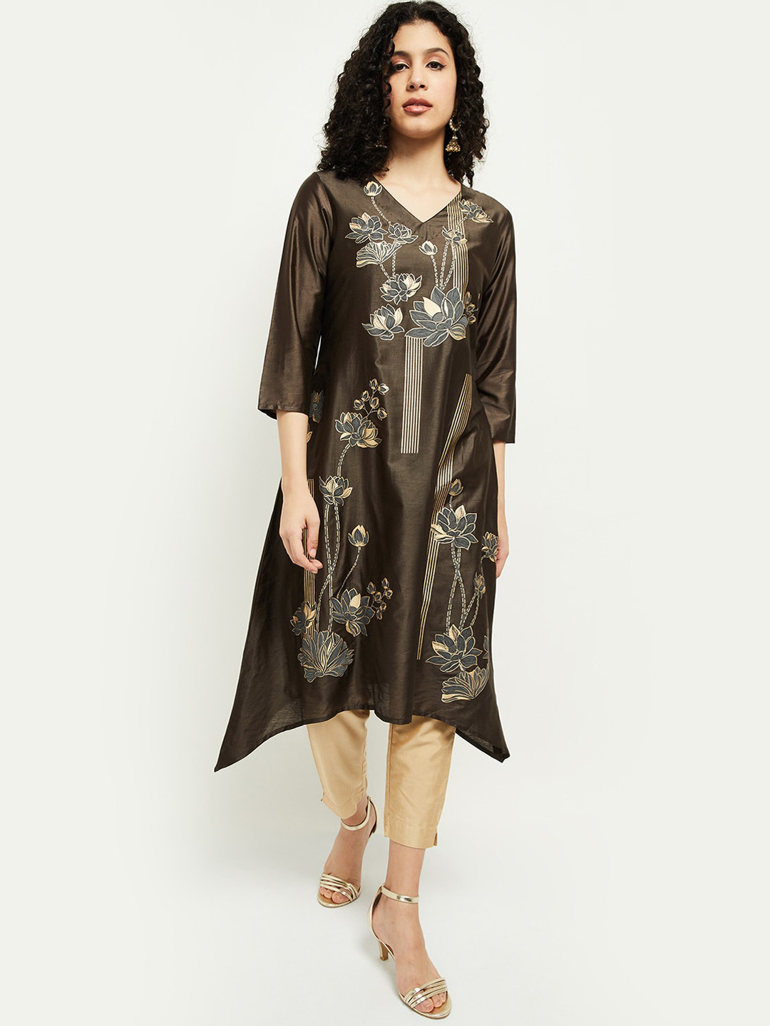 

max Women Brown Floral Printed Kurta
