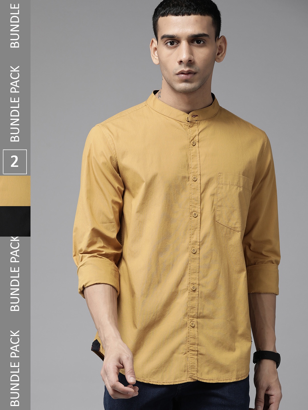 

The Roadster Lifestyle Co. Men Pack of 2 Pure Cotton Solid Casual Shirt, Mustard