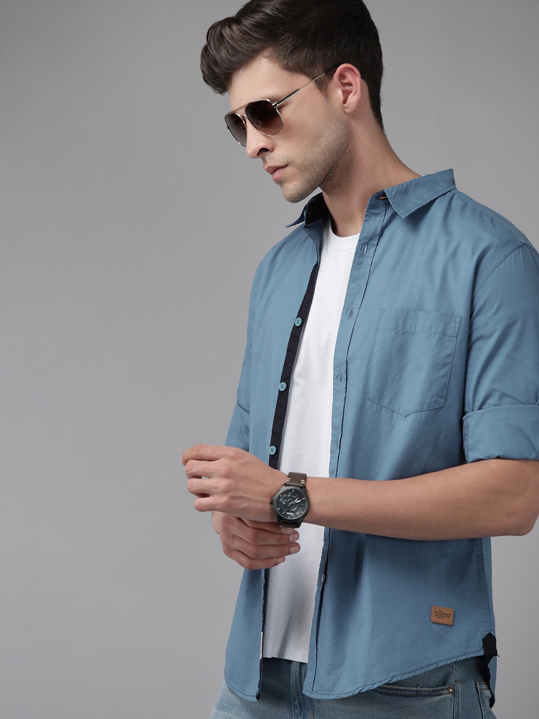 

Roadster Men Pure Cotton Solid Casual Shirt, Blue