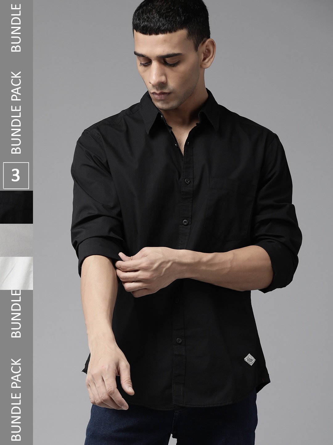 

The Roadster Lifestyle Co. Men Pack Of 3 Cotton Casual Shirt, Black