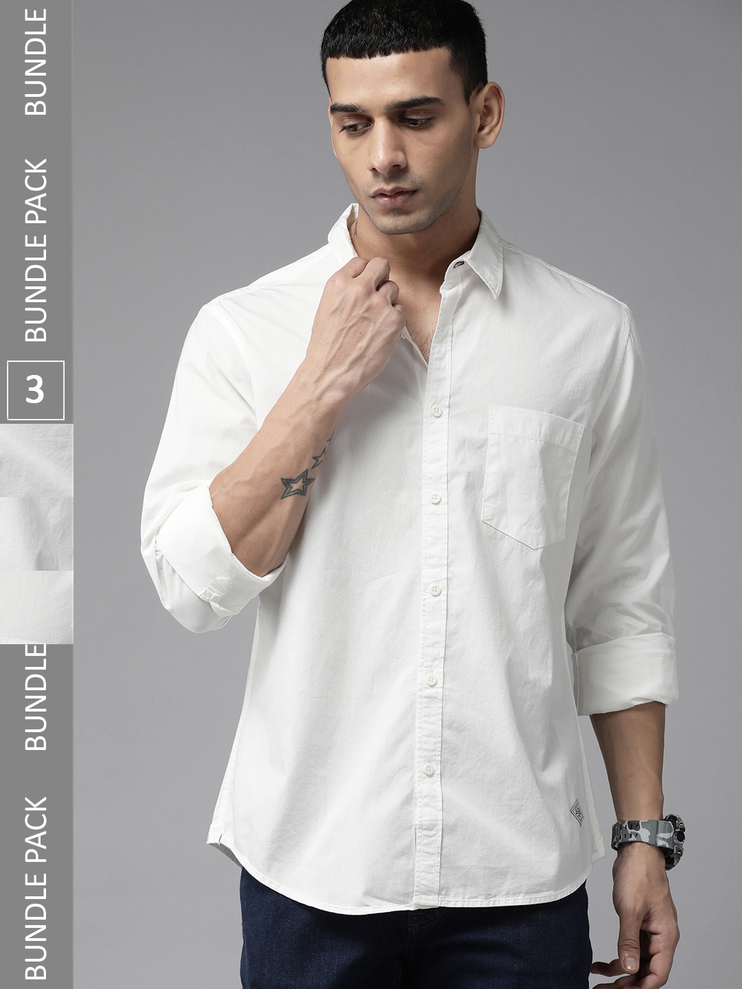 

The Roadster Lifestyle Co. Men Pack Of 3 Cotton Casual Shirt, White
