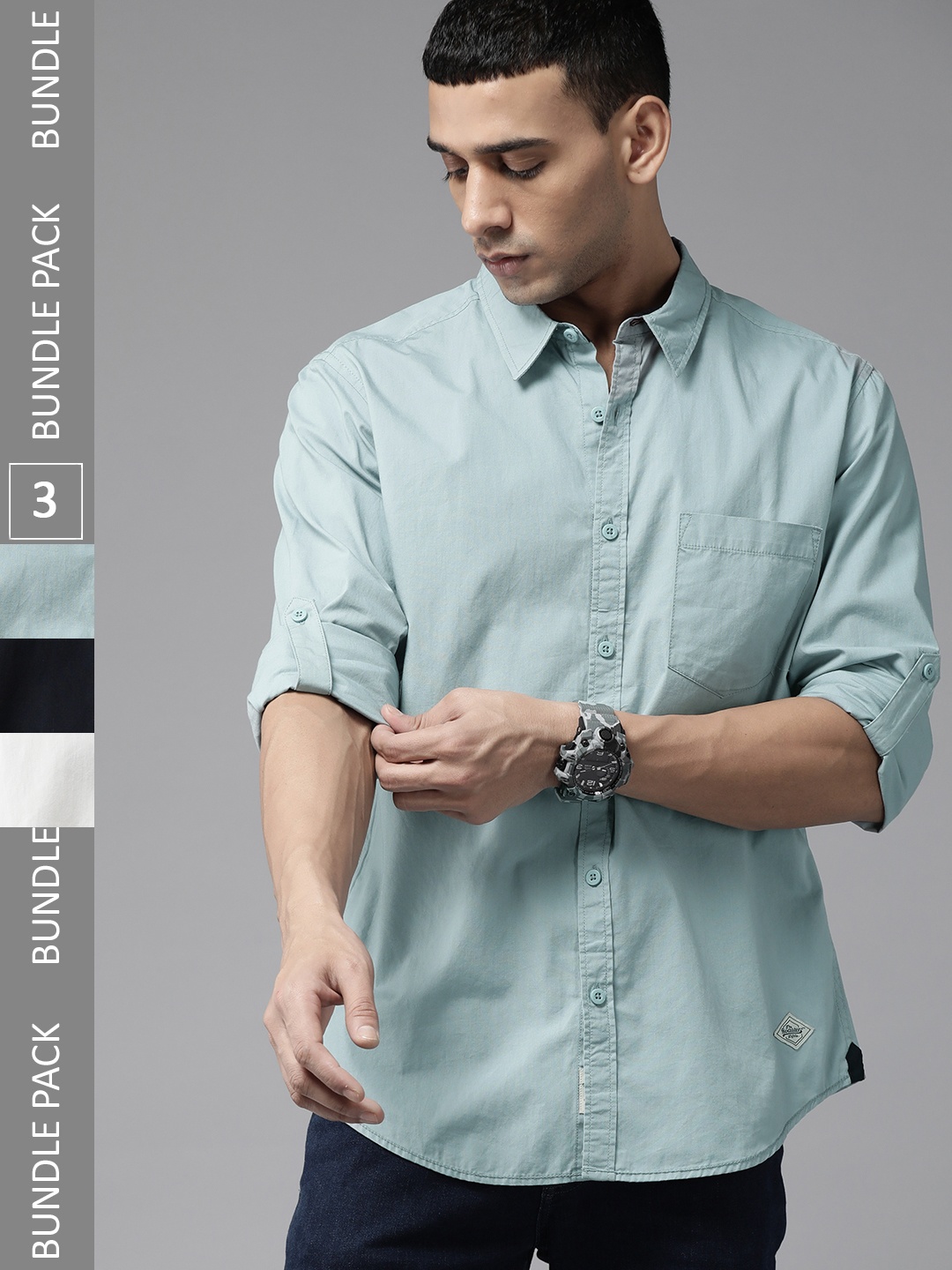 

The Roadster Lifestyle Co. Men Pack Of 3 Cotton Casual Shirt, Blue
