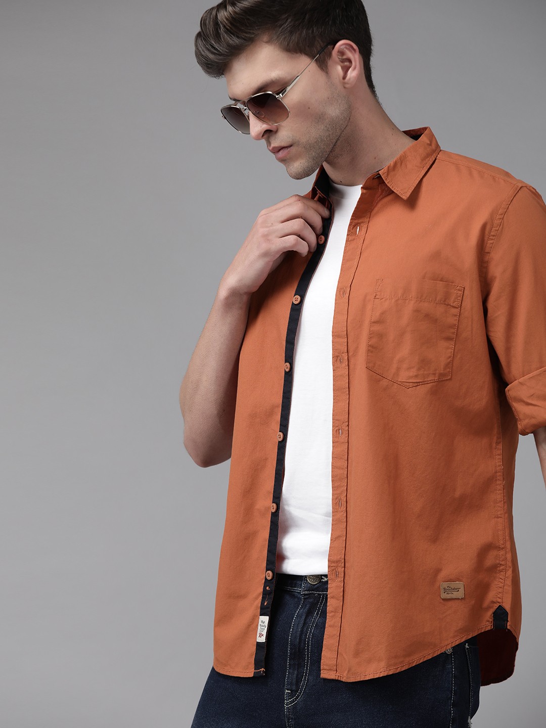 

Roadster Men Rust Orange Pure Cotton Solid Casual Shirt