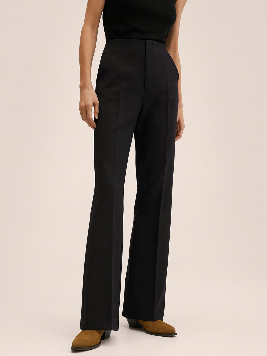 MANGO Women Black Straight Fit High-Rise Trousers