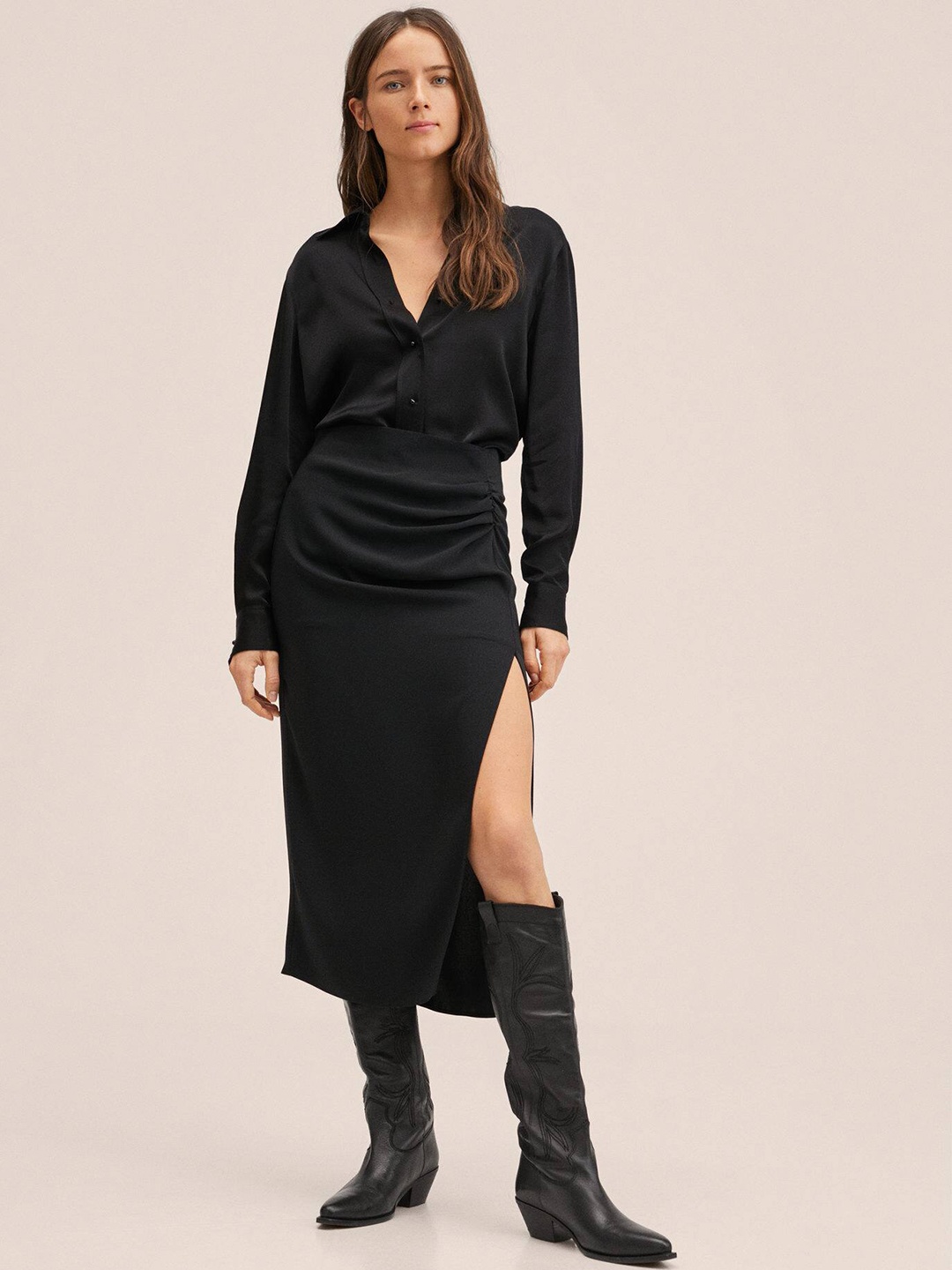 

MANGO Women Black Solid Casual Shirt