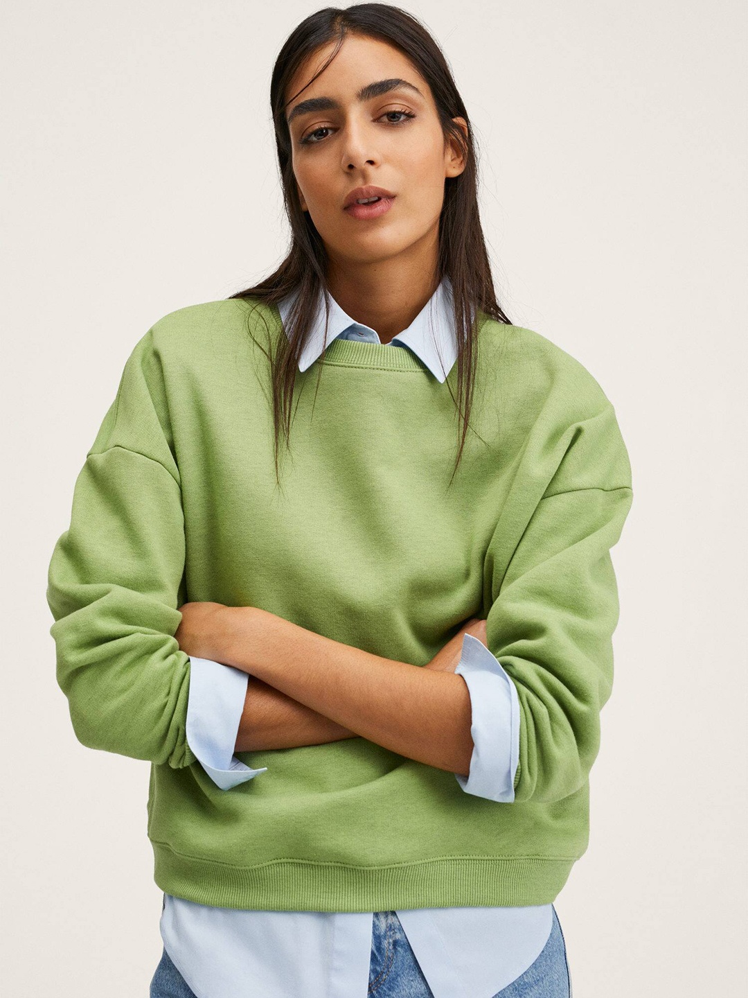 

MANGO Women Green Melange Effect Sweatshirt