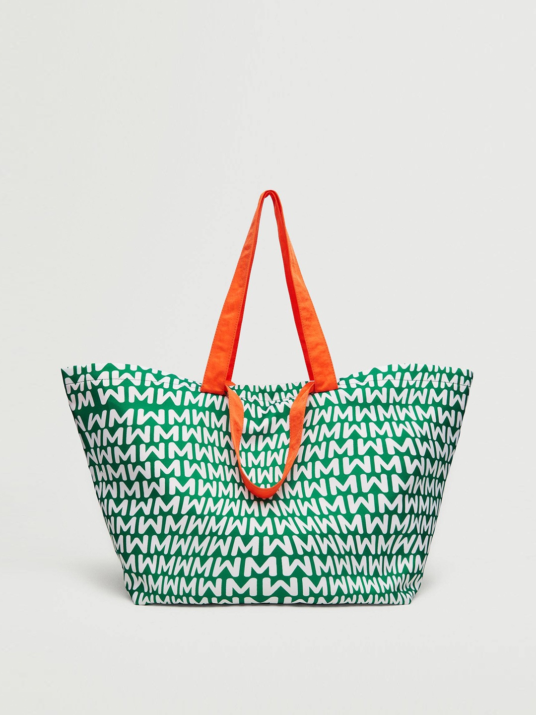 

MANGO White & Green Typography Printed Oversized Shopper Shoulder Bag