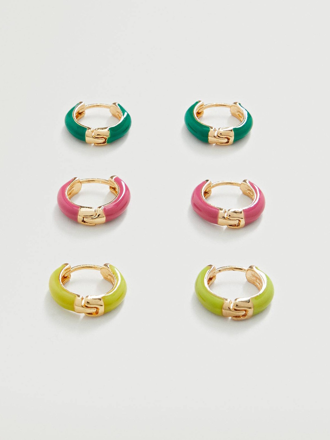 

MANGO Set of 3 Circular Huggie Hoop Earrings, Green