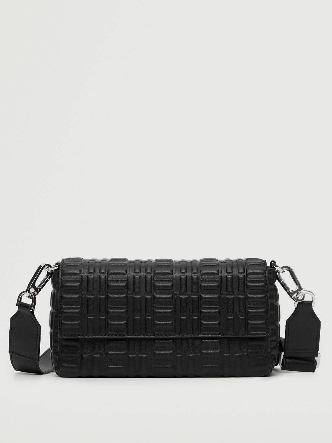 

MANGO Black Brand Logo Textured Sling Bag