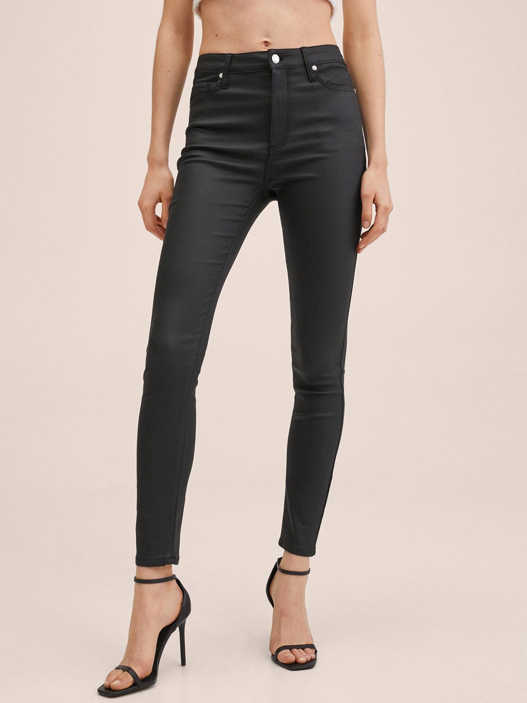 

MANGO Women Black Skinny Fit High-Rise Stretchable Jeans