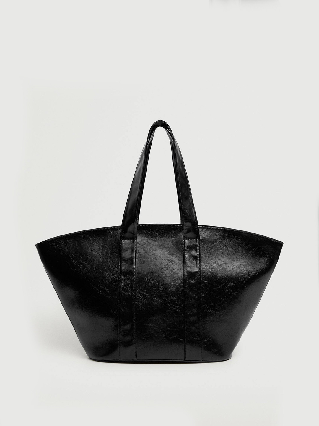 

MANGO Black Solid Structured Tote Bag