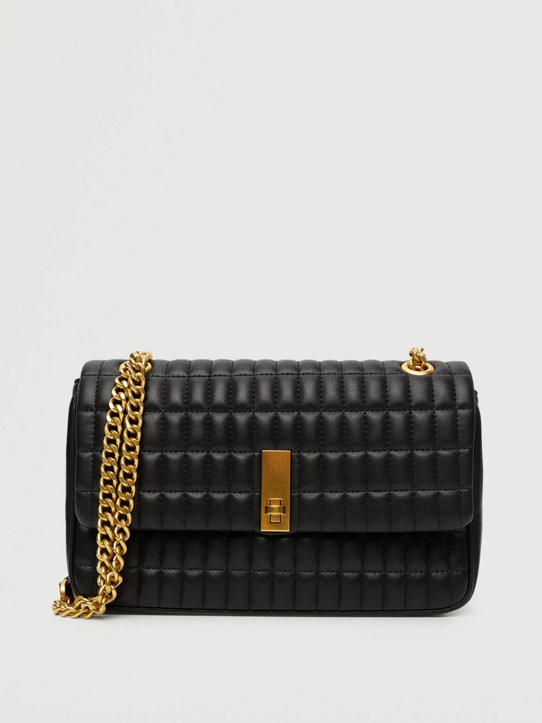 

MANGO Black Checked Quilted Shoulder Bag