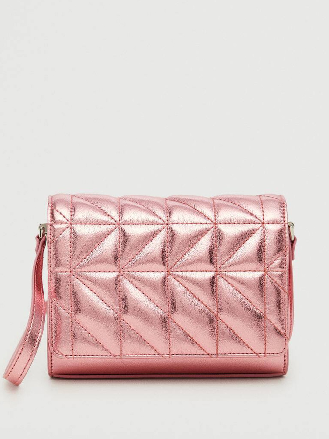 

MANGO Rose Gold-Toned Quilted Sling Bag with Non-Detachable Sling Strap