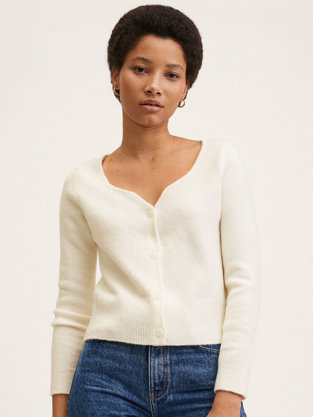 

MANGO Women Off White Crop Cardigan