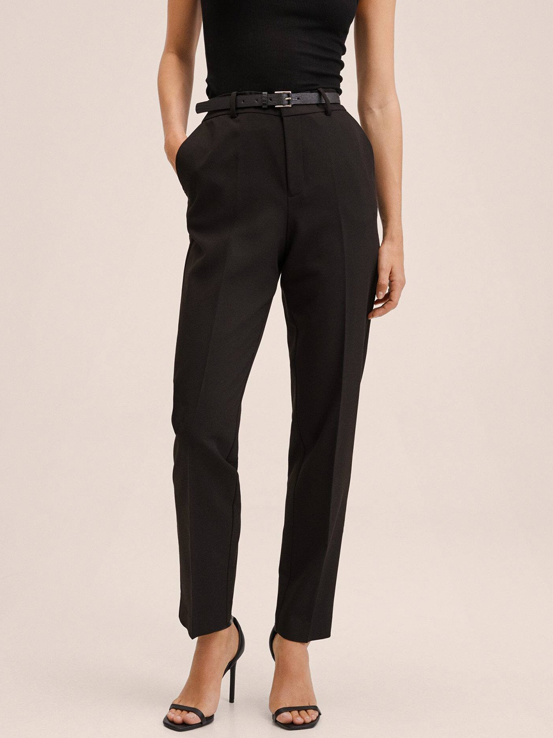 

MANGO Women Black Solid Formal Trousers