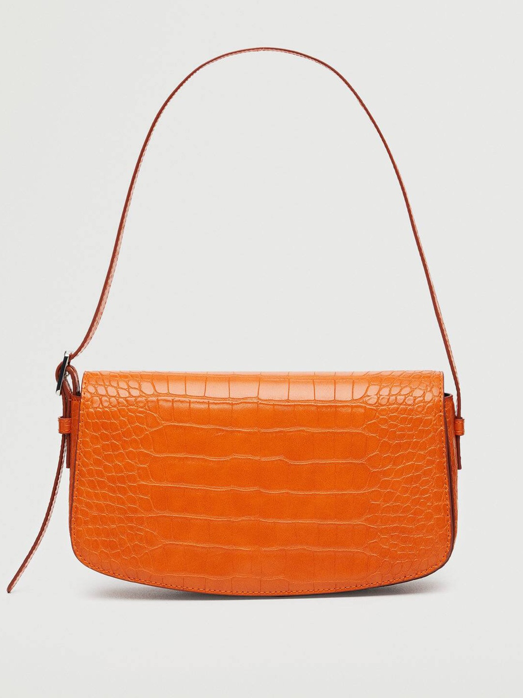 

MANGO Orange Crocs Textured Structured Baguette Bag