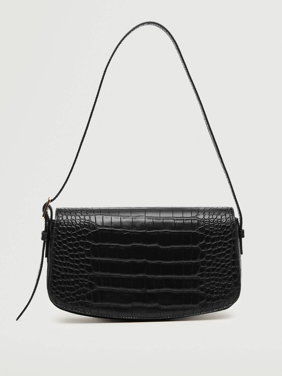 

MANGO Black Croc Textured Baguette Bag