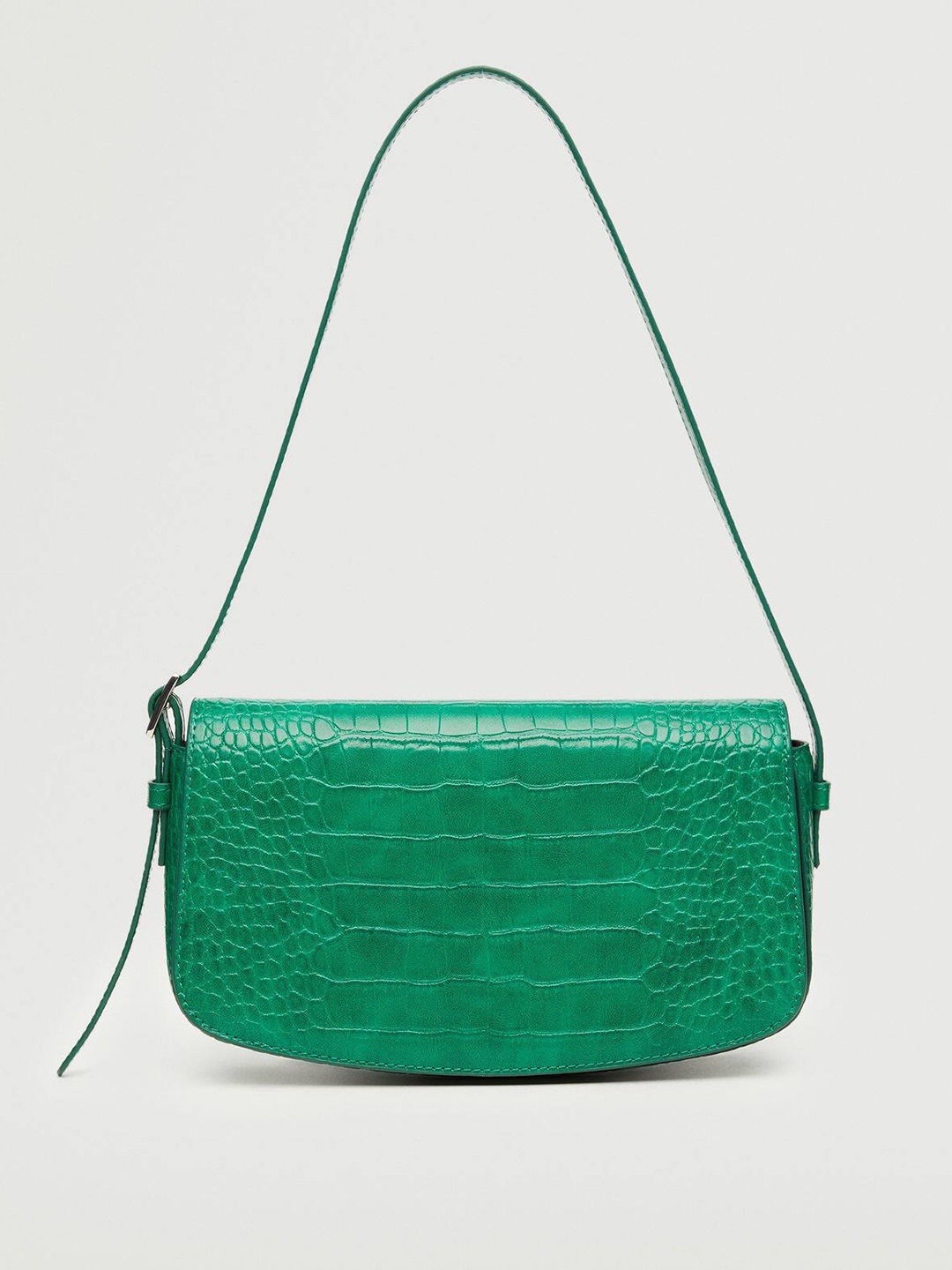 

MANGO Green Crocs Textured Structured Baguette Bag